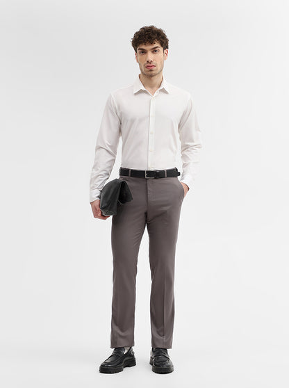 Cement Grey Solid Slim Fit Formal Trouser | JadeBlue Super Luxe