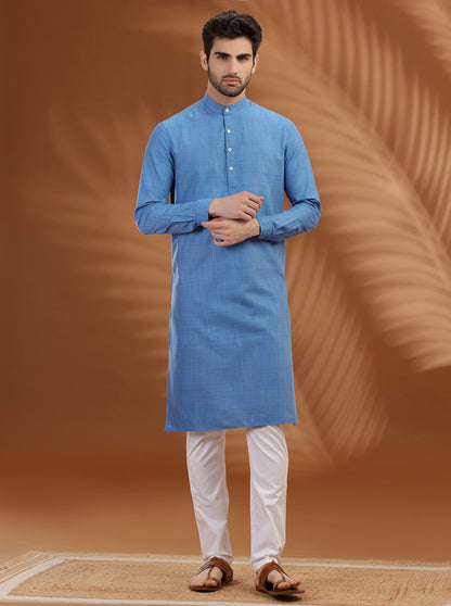 Blue Solid Modi Kurta | JadeBlue