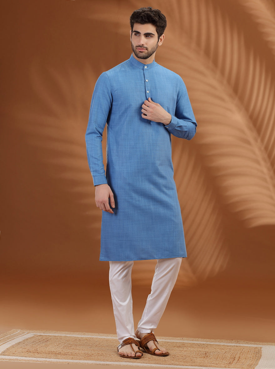 Blue Solid Modi Kurta | JadeBlue