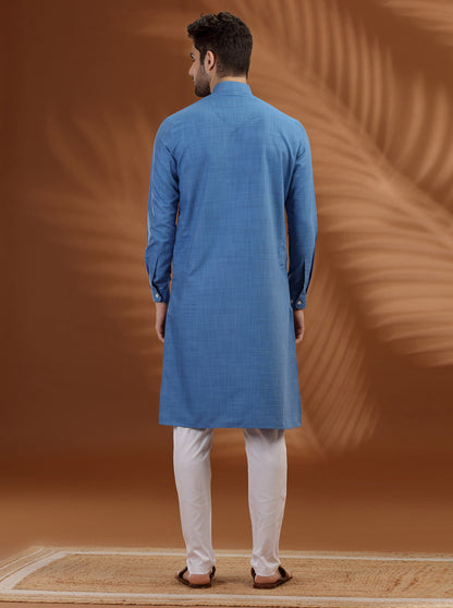 Blue Solid Modi Kurta | JadeBlue