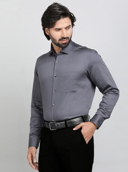 Dark Grey Solid Slim Fit Formal Shirt | Metal