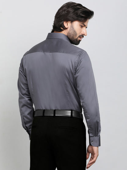 Dark Grey Solid Slim Fit Formal Shirt | Metal