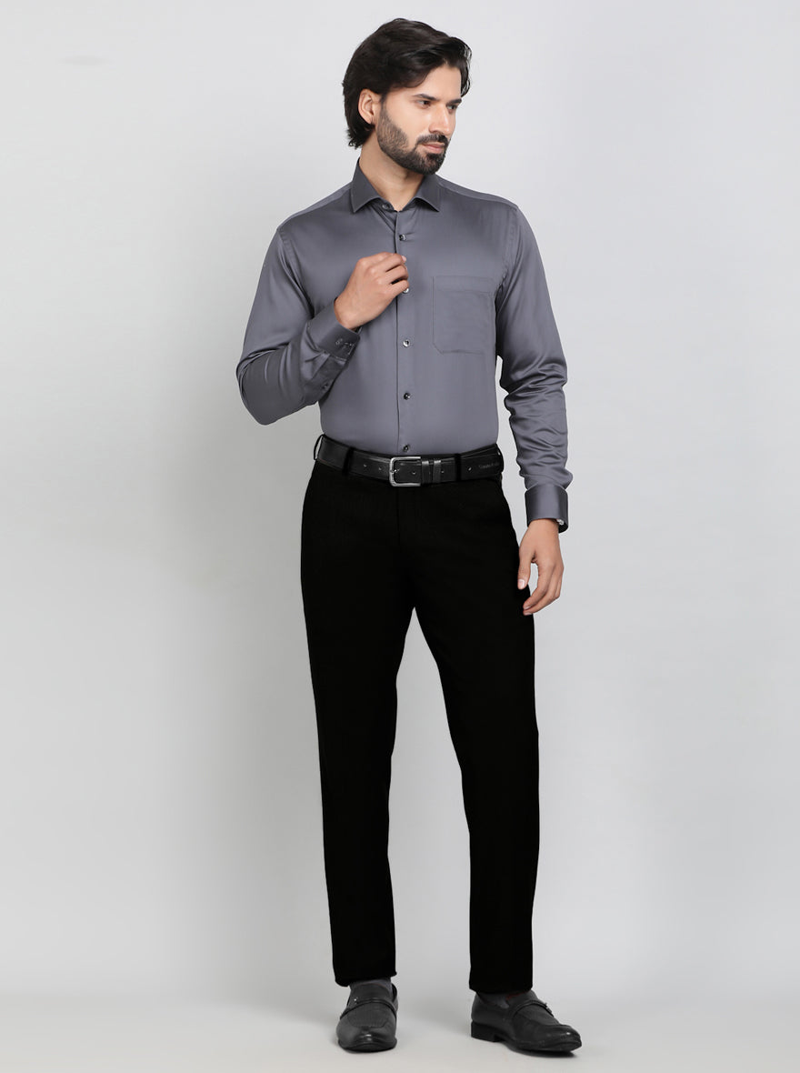 Dark Grey Solid Slim Fit Formal Shirt | Metal