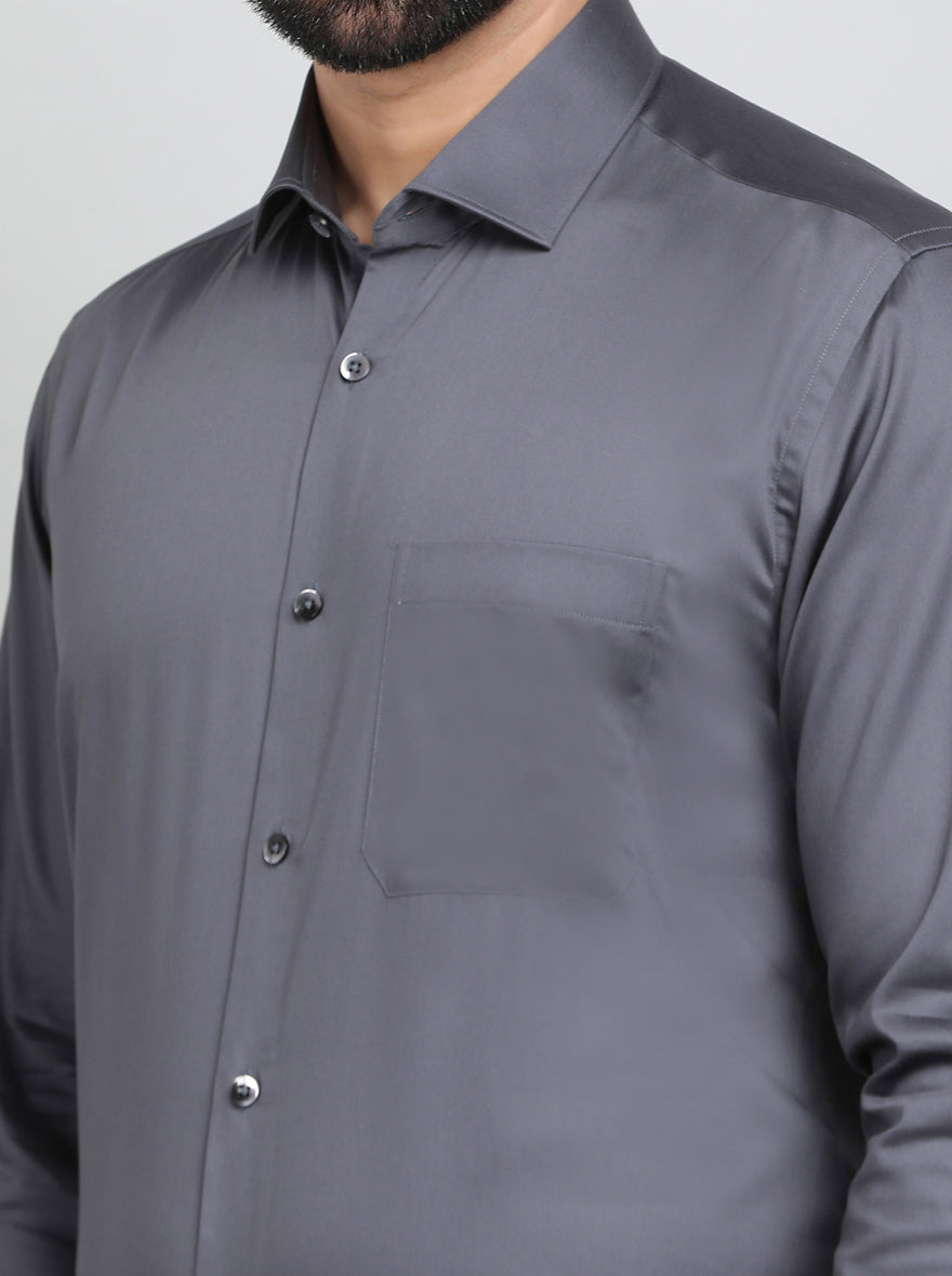 Dark Grey Solid Slim Fit Formal Shirt | Metal