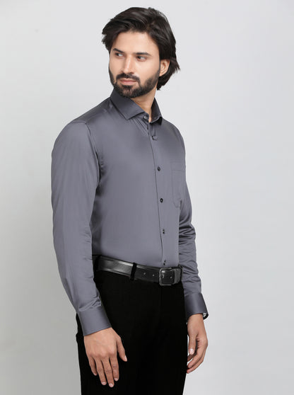 Dark Grey Solid Slim Fit Formal Shirt | Metal
