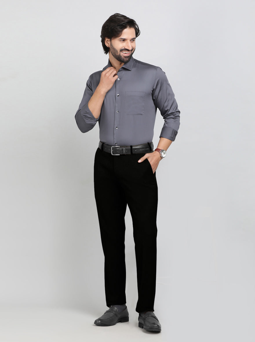Dark Grey Solid Slim Fit Formal Shirt | Metal
