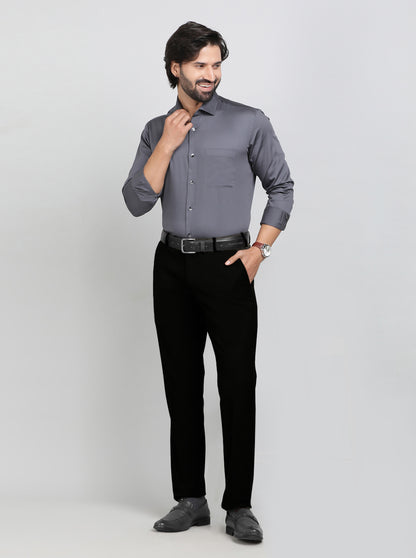 Dark Grey Solid Slim Fit Formal Shirt | Metal