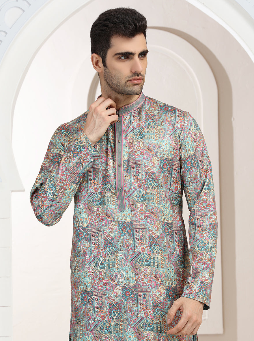 Cream & Pink Printed Kurta Pajama | Virasana