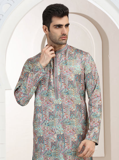 Cream & Pink Printed Kurta Pajama | Virasana