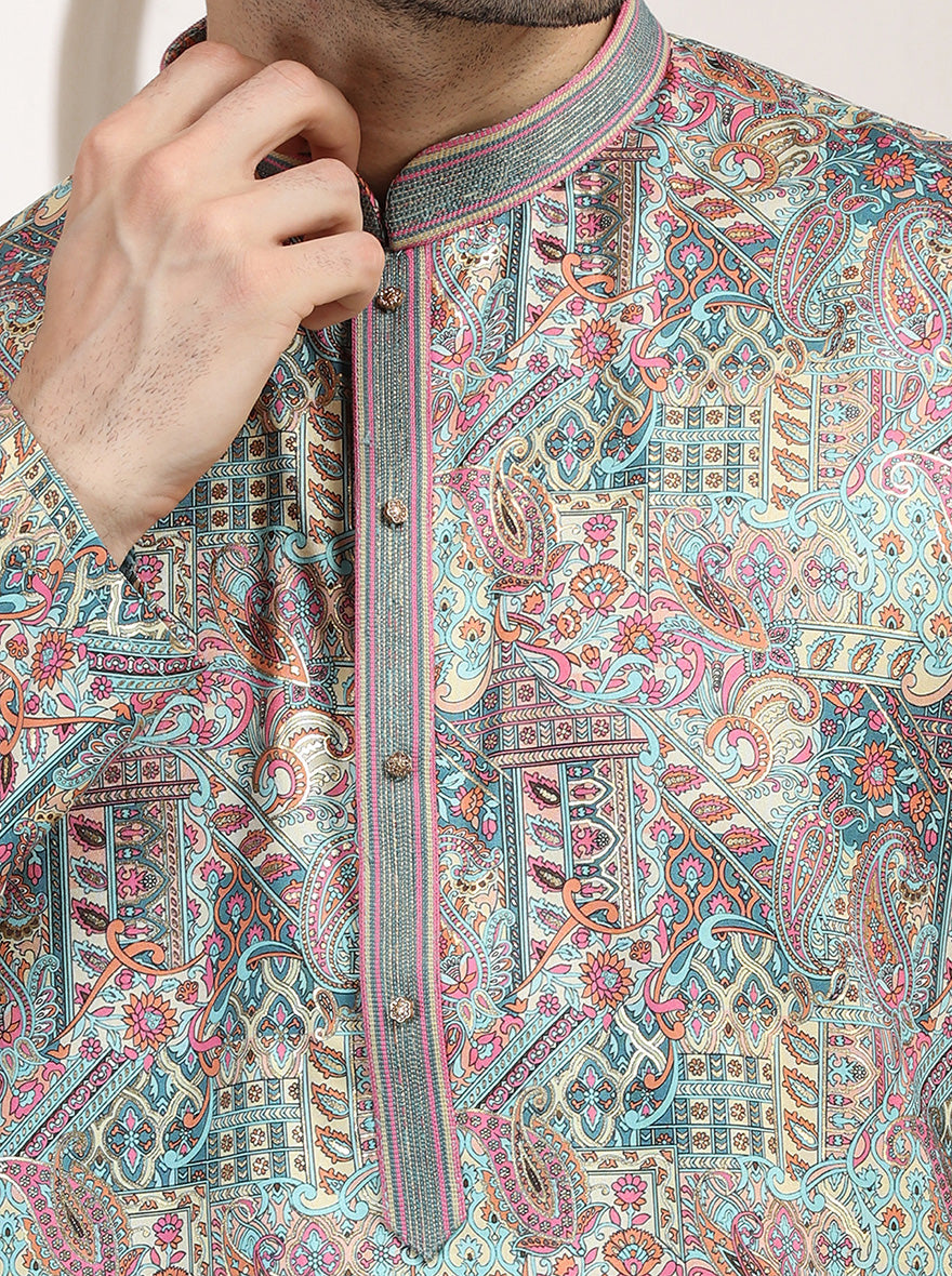 Cream & Pink Printed Kurta Pajama | Virasana