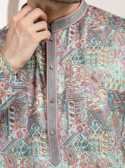 Cream & Pink Printed Kurta Pajama | Virasana