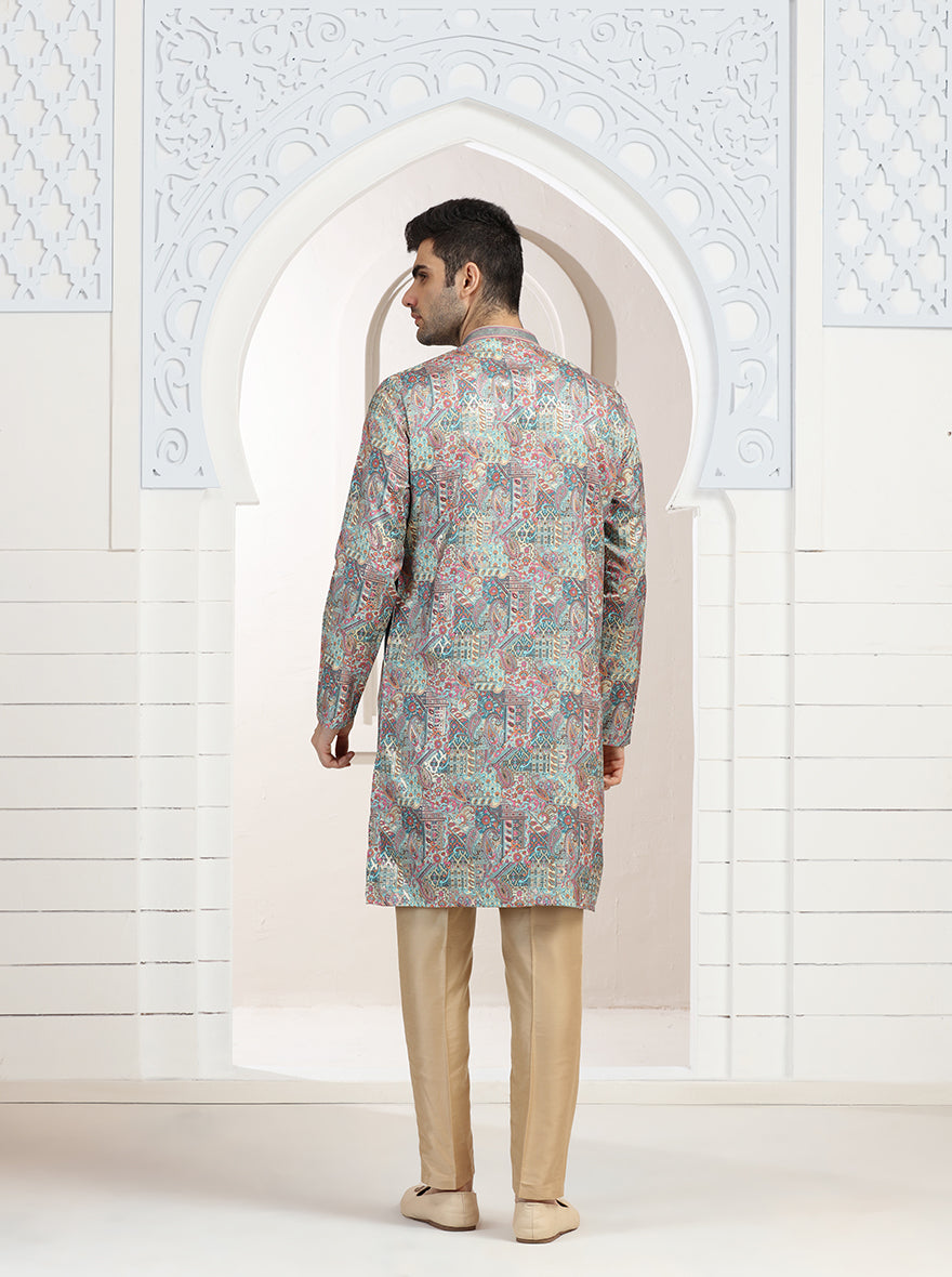 Cream & Pink Printed Kurta Pajama | Virasana