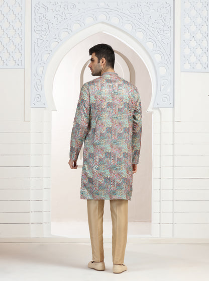Cream & Pink Printed Kurta Pajama | Virasana