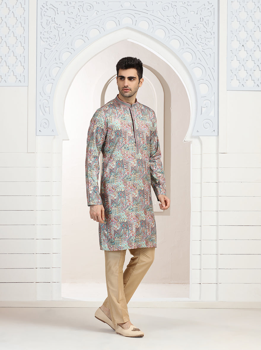 Cream & Pink Printed Kurta Pajama | Virasana