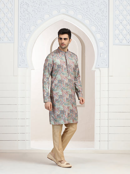Cream & Pink Printed Kurta Pajama | Virasana