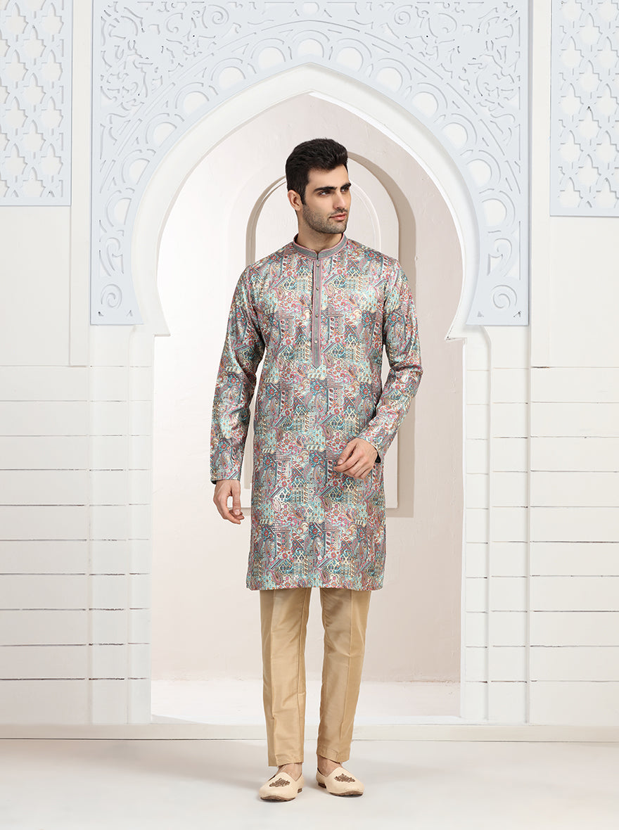 Cream & Pink Printed Kurta Pajama | Virasana