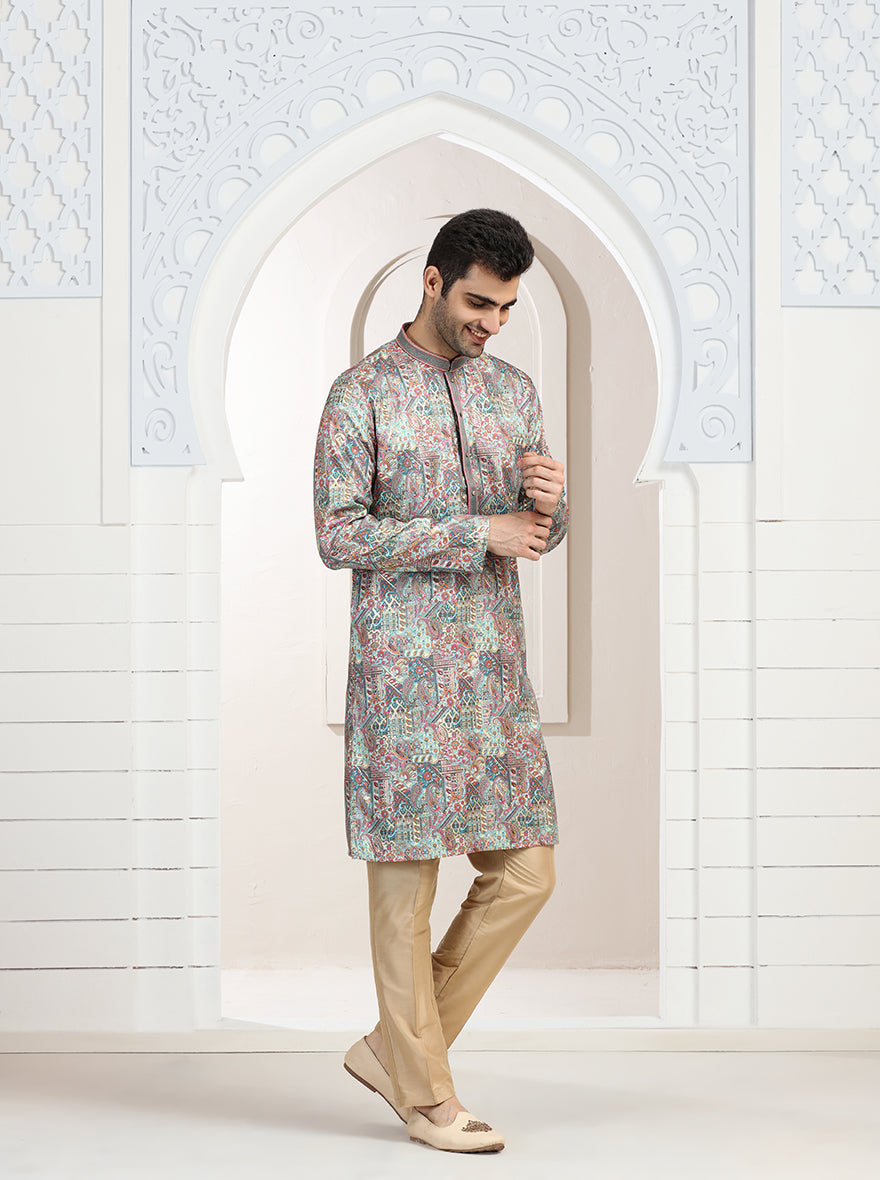 Cream & Pink Printed Kurta Pajama | Virasana