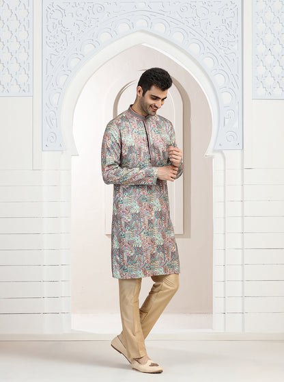 Cream & Pink Printed Kurta Pajama | Virasana