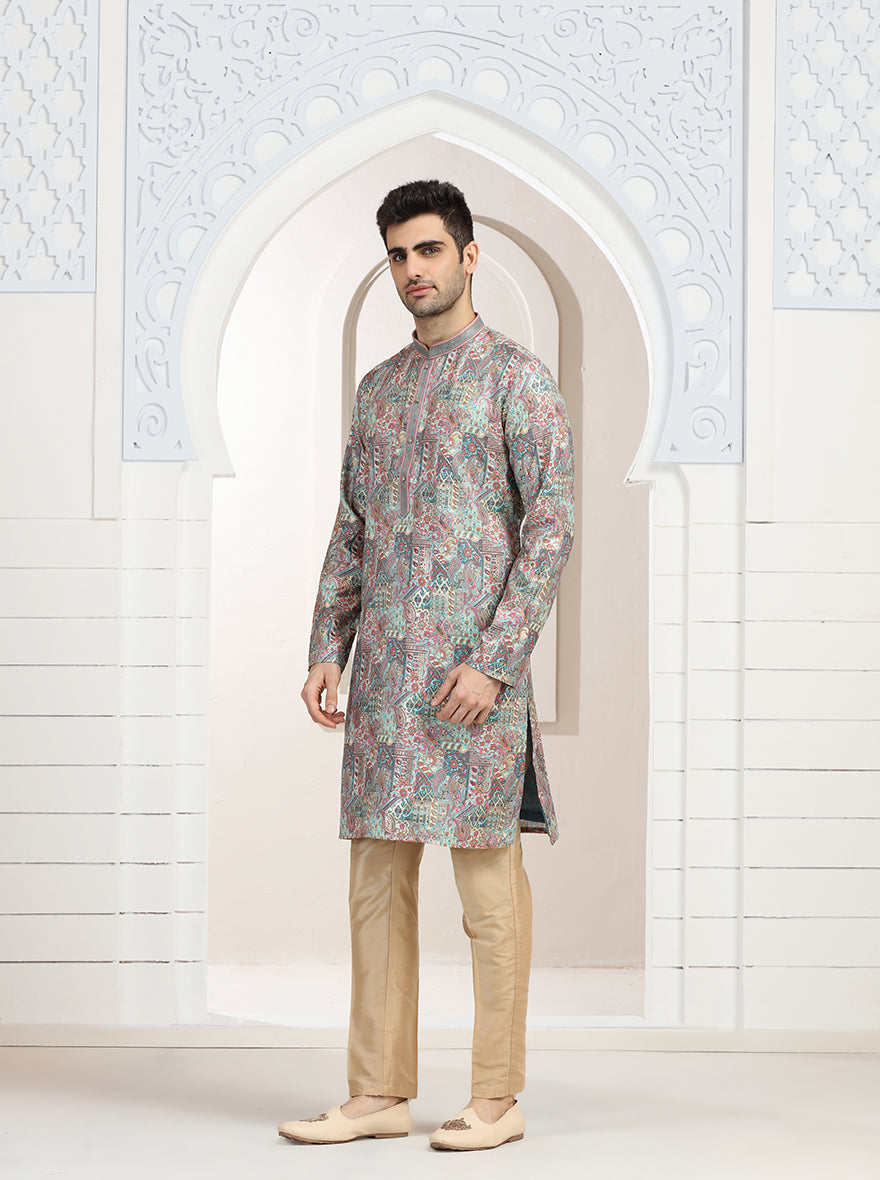 Cream & Pink Printed Kurta Pajama | Virasana