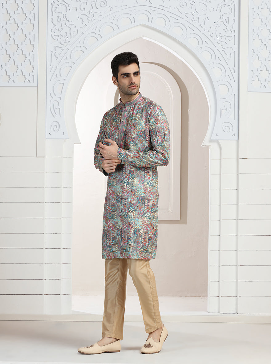 Cream & Pink Printed Kurta Pajama | Virasana