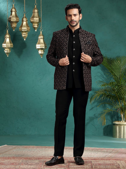 Black Embroidered Jodhpuri Suit | JadeBlue