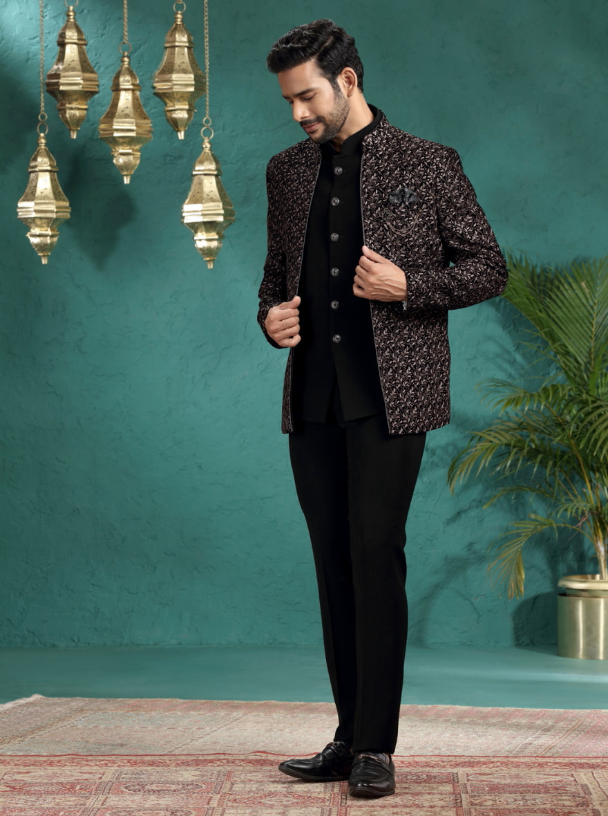 Black Embroidered Jodhpuri Suit | JadeBlue