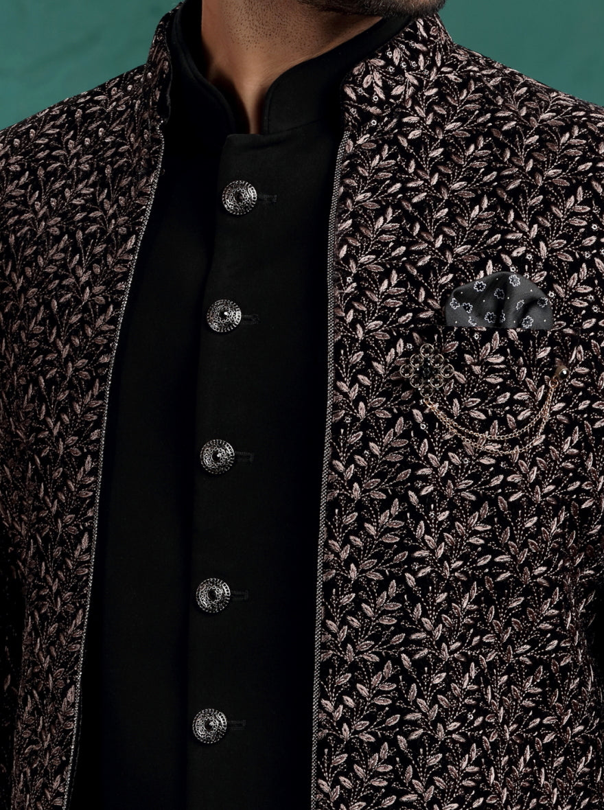 Black Embroidered Jodhpuri Suit | JadeBlue