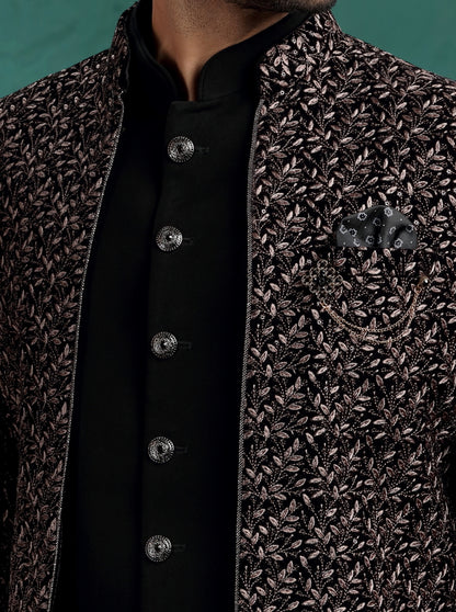 Black Embroidered Jodhpuri Suit | JadeBlue