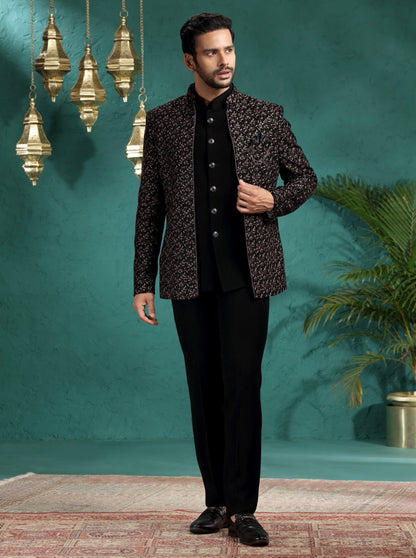 Black Embroidered Jodhpuri Suit | JadeBlue