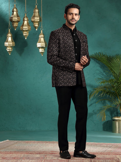 Black Embroidered Jodhpuri Suit | JadeBlue