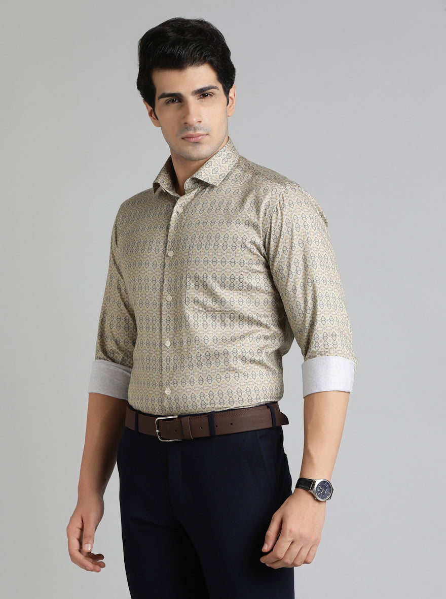 Golden Grey Printed Slim Fit Formal Shirt | Metal