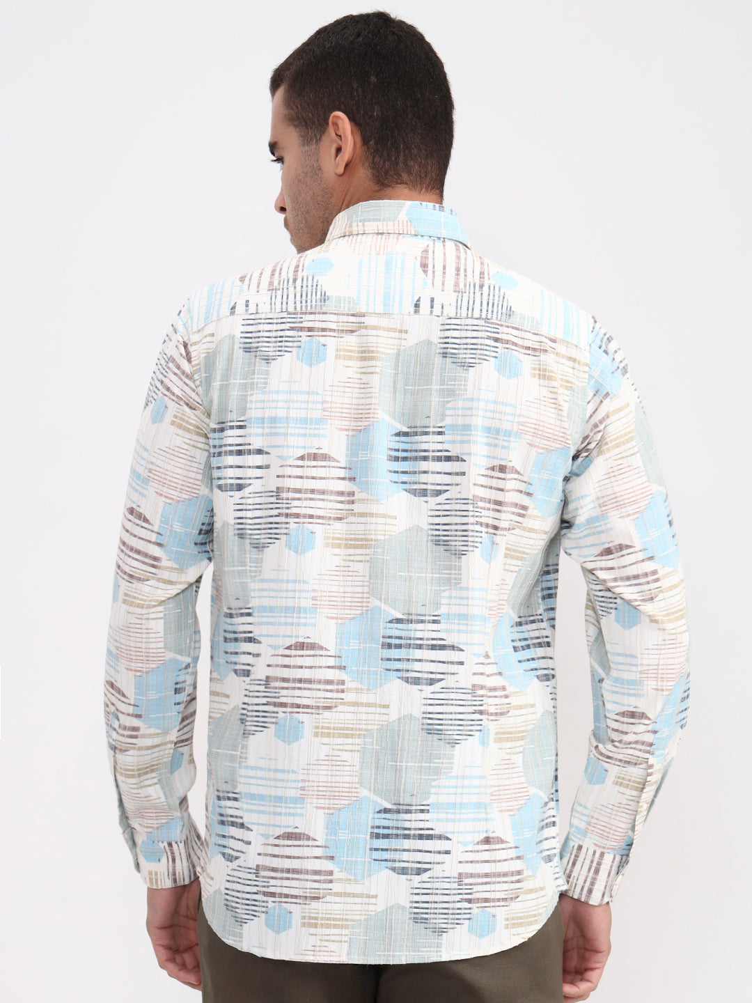 Sky Blue Printed Slim Fit Casual Shirt | JadeBlue