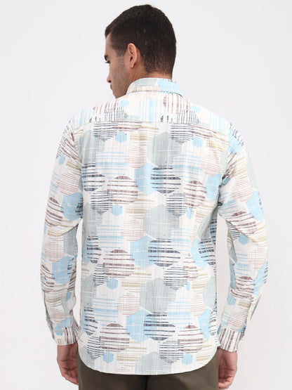 Sky Blue Printed Slim Fit Casual Shirt | JadeBlue