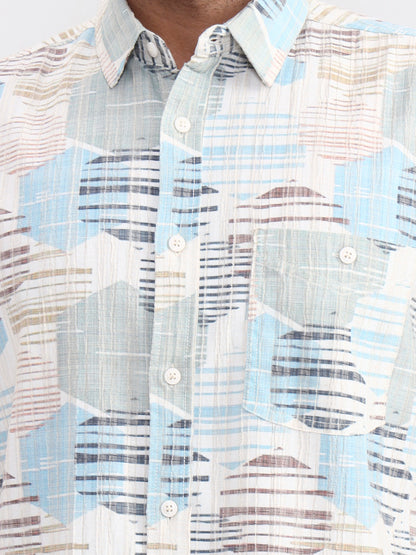 Sky Blue Printed Slim Fit Casual Shirt | JadeBlue