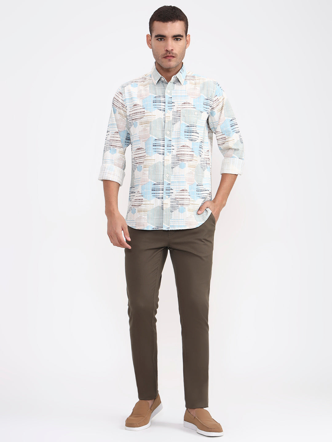 Sky Blue Printed Slim Fit Casual Shirt | JadeBlue