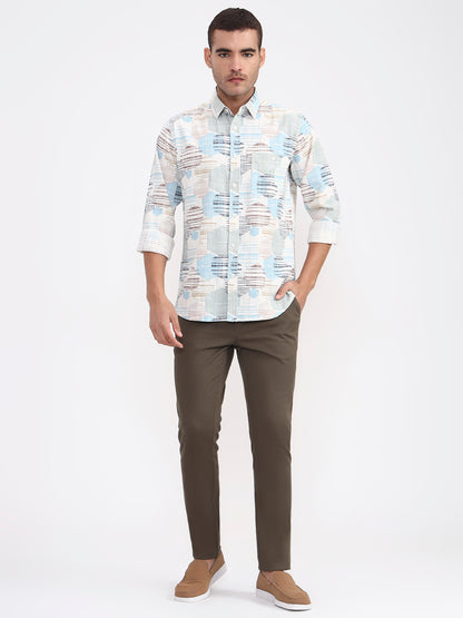 Sky Blue Printed Slim Fit Casual Shirt | JadeBlue