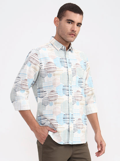 Sky Blue Printed Slim Fit Casual Shirt | JadeBlue