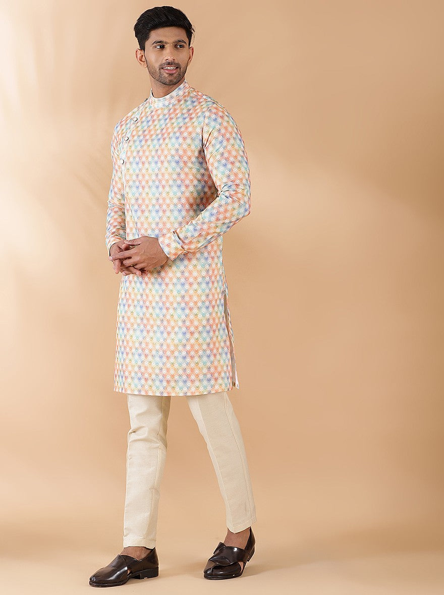 Cream Multi Printed Kurta | The Kurta Company