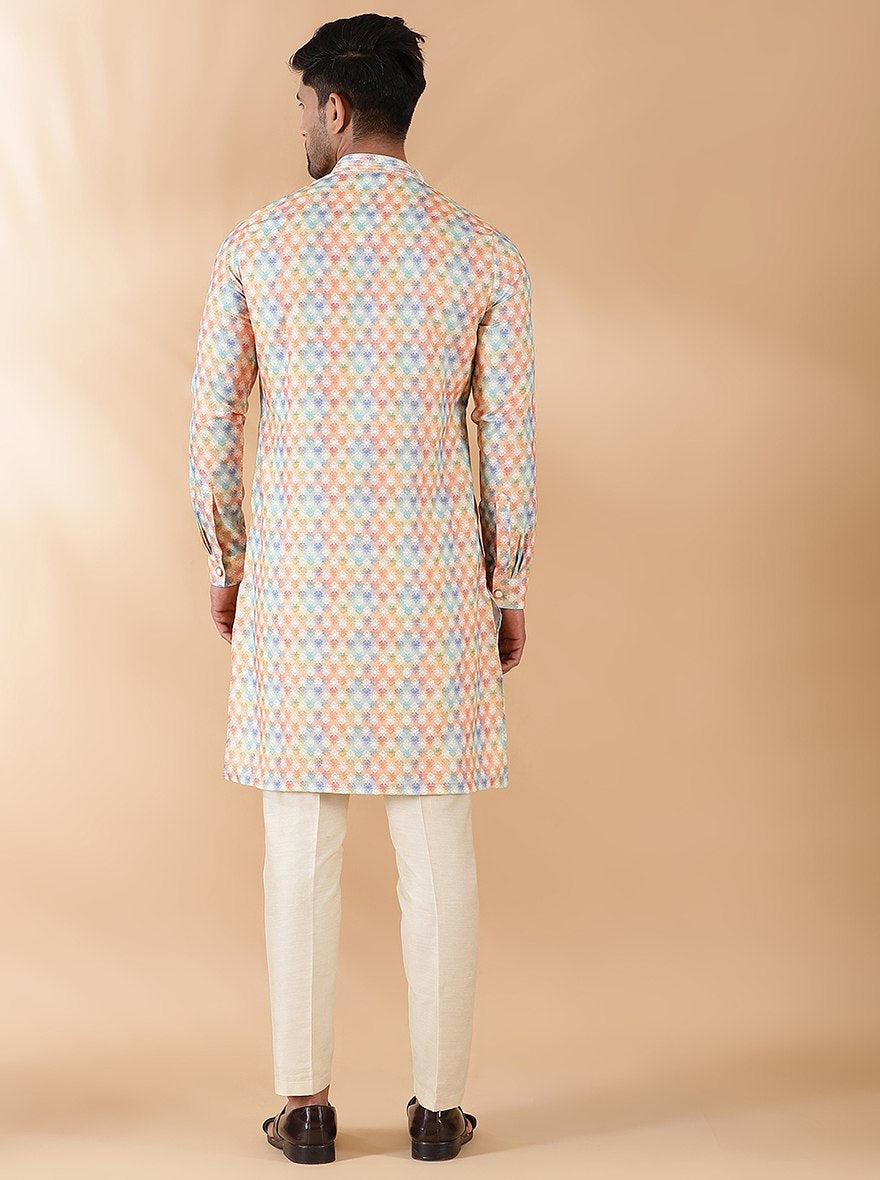 Cream Multi Printed Kurta | The Kurta Company