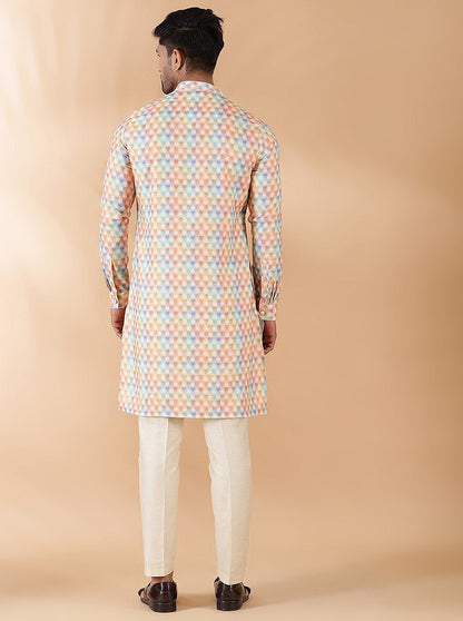 Cream Multi Printed Kurta | The Kurta Company