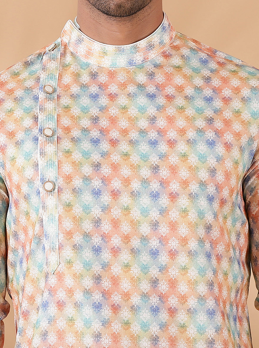 Cream Multi Printed Kurta | The Kurta Company