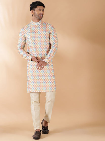 Cream Multi Printed Kurta | The Kurta Company