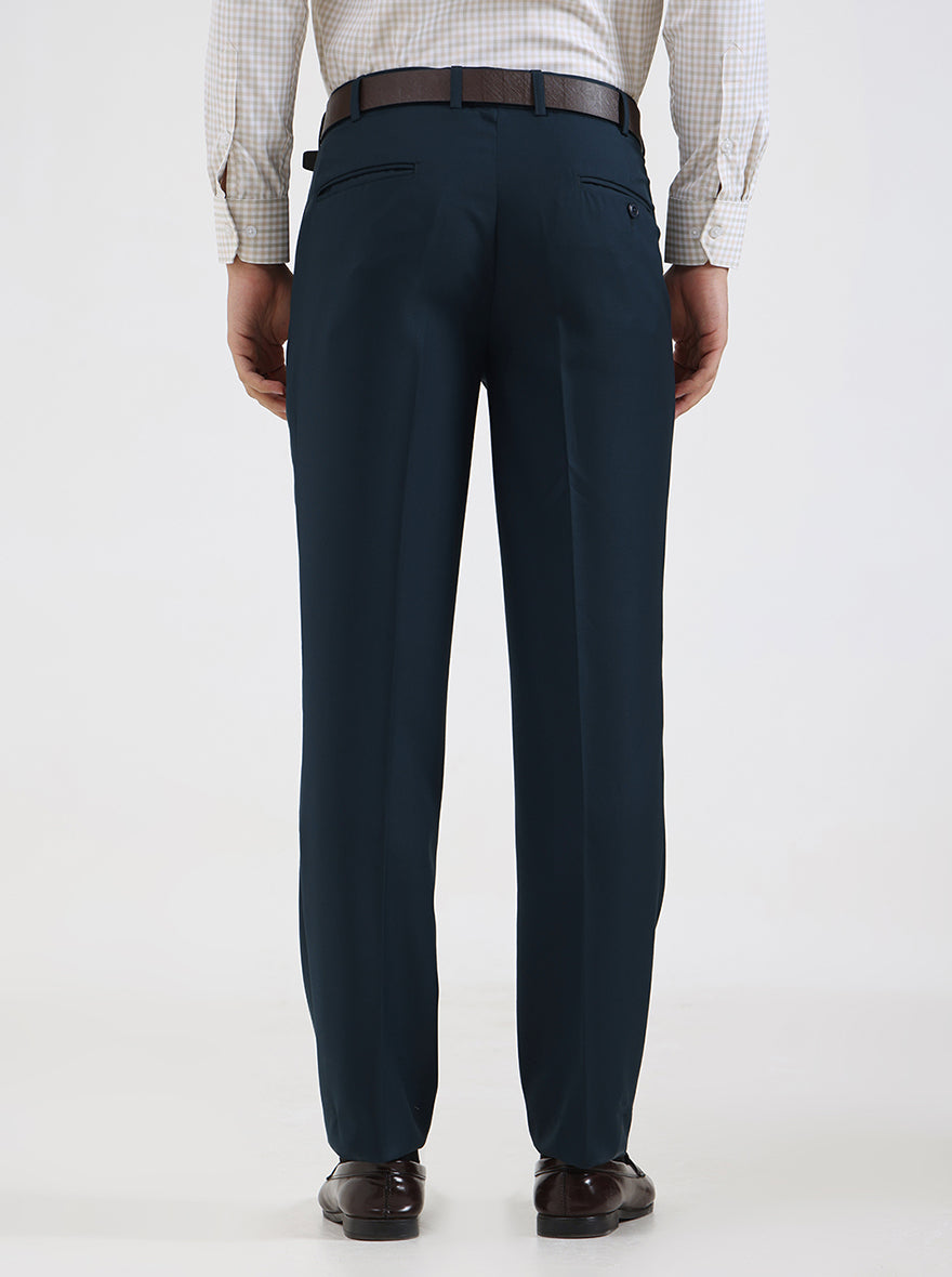 Petrol Blue Solid Slim Fit Formal Trouser | JadeBlue