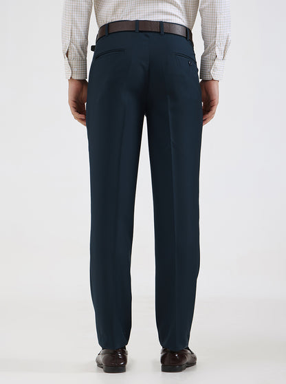 Petrol Blue Solid Slim Fit Formal Trouser | JadeBlue