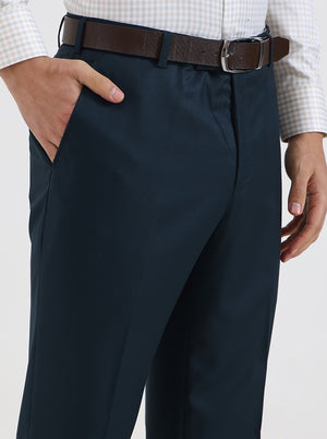 Petrol Blue Solid Slim Fit Formal Trouser | JadeBlue