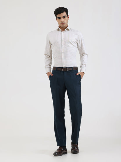 Petrol Blue Solid Slim Fit Formal Trouser | JadeBlue