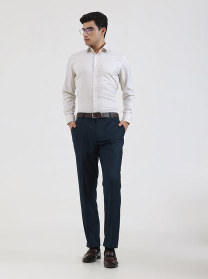 Petrol Blue Solid Slim Fit Formal Trouser | JadeBlue