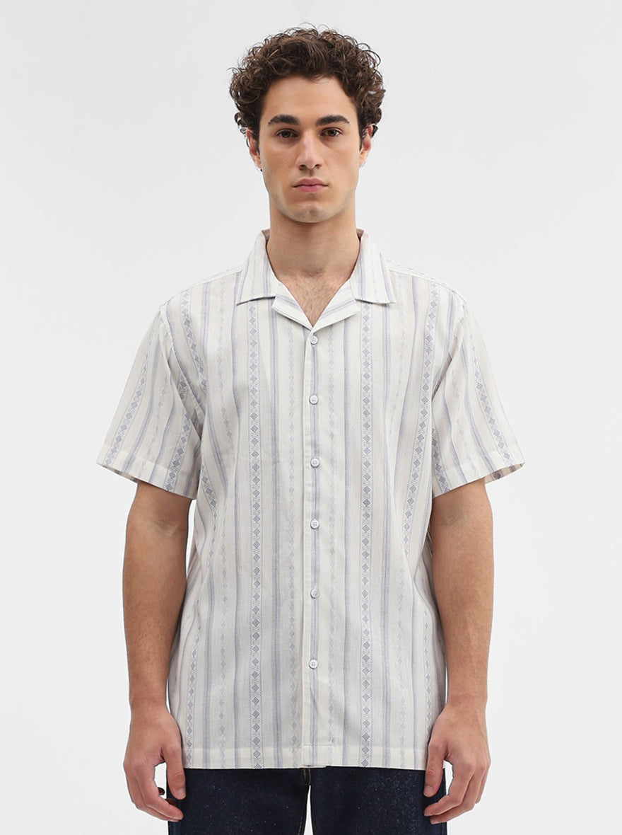 Blue & Beige Printed Slim Fit Casual Shirt | JadeBlue