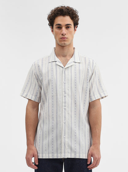 Blue & Beige Printed Slim Fit Casual Shirt | JadeBlue