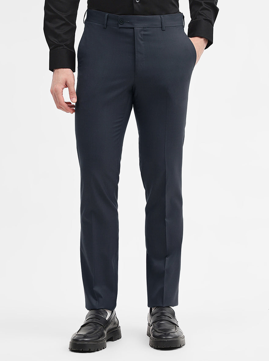 Dark Grey Solid Slim Fit Formal Trouser | JadeBlue Super Luxe